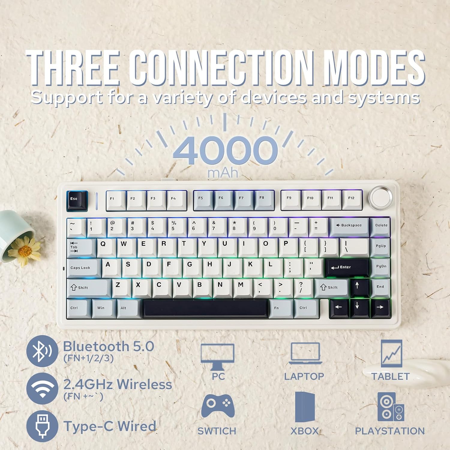 Gaming Keyboard Blue Switches - Aula F75 Mechanical Keyboard 75% Wireless