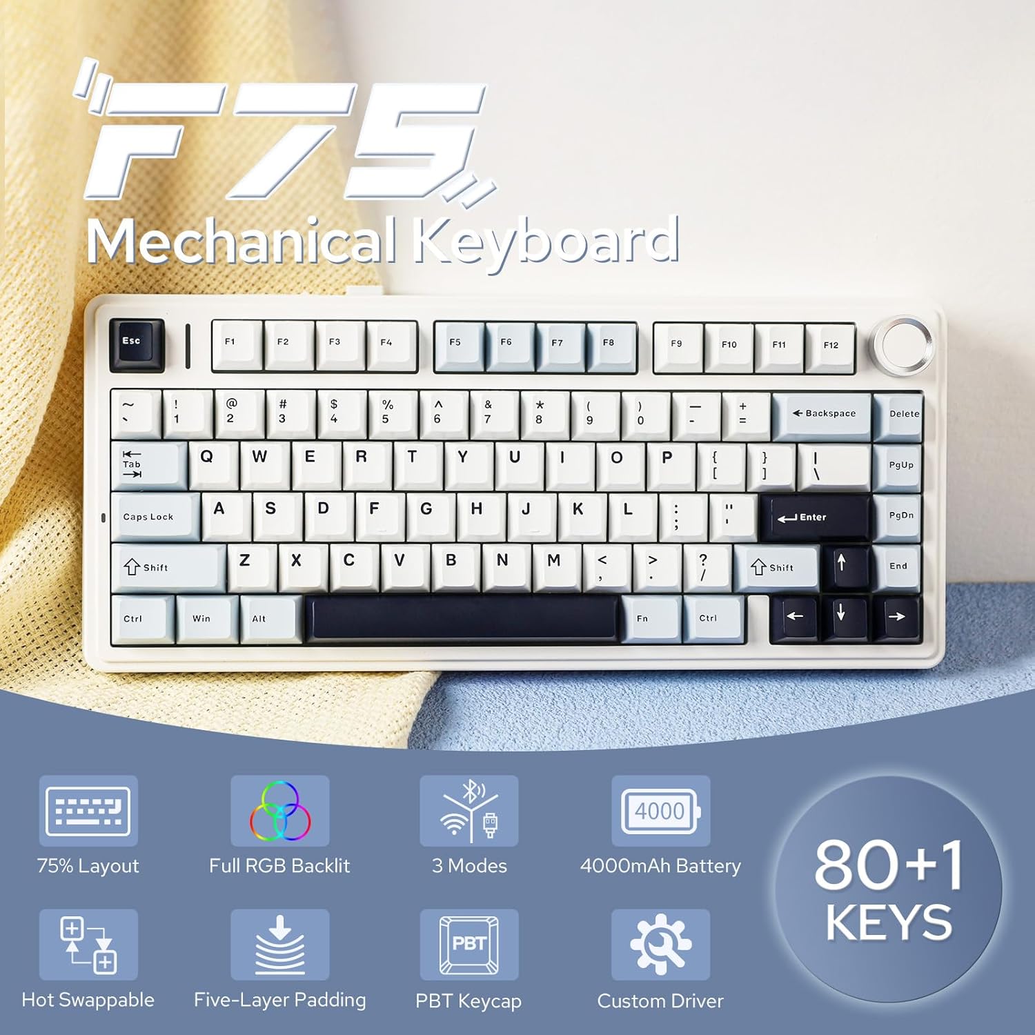 Aula F75 Mechanical Keyboard 7 - đánh giá và giá Gaming Keyboard Blue Switches