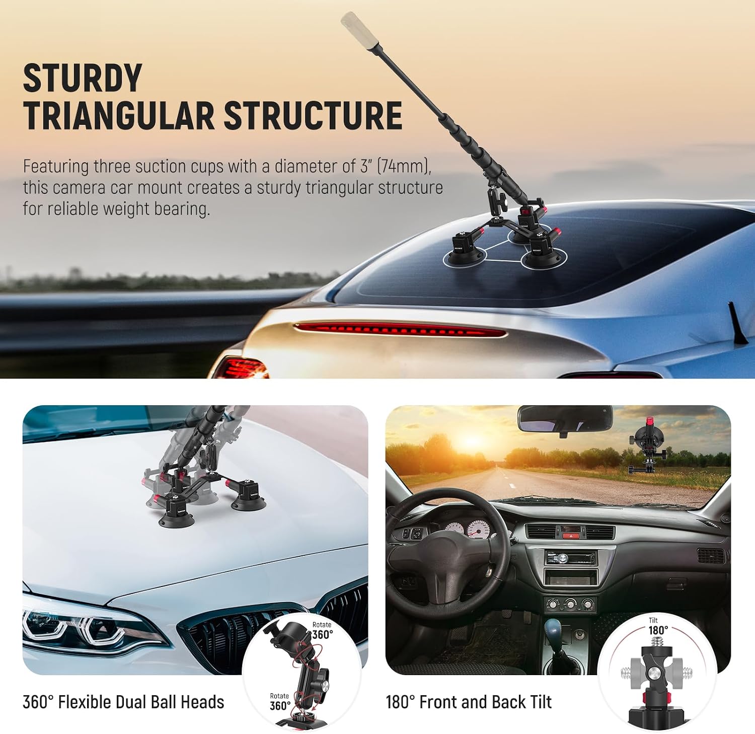 NEEWER Triple Suction Cup Car  - đánh giá và giá Stabilizer Screw In